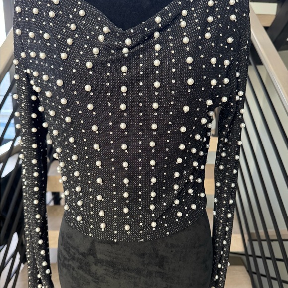 New Elegant Black Beaded Women's Pearl Top size XS - Picture 7 of 9